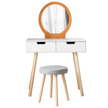 Load image into Gallery viewer, Dresser Table Mirror With Chair Set Vanity Table Makeup Stool Wooden 2 Drawers Modern Tocador Mesa Assembly Bedroom Europe HWC
