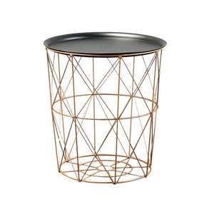 Modern Gold Round Wire Metal Storage Basket Side Table Bedroom Balcony Corner Tea Table-Dropship