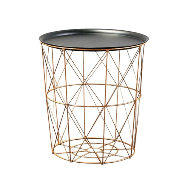Modern Gold Round Wire Metal Storage Basket Side Table Bedroom Balcony Corner Tea Table-Dropship